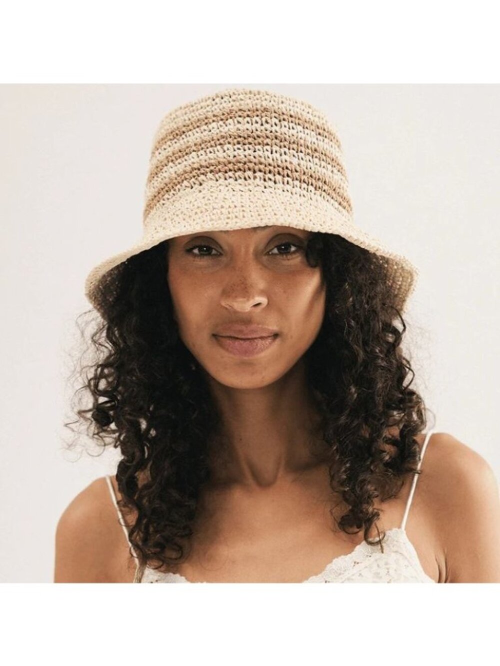 Gigi Pip Sal Crochet Packable Bucket Hat Natural Stripe 57 Medium